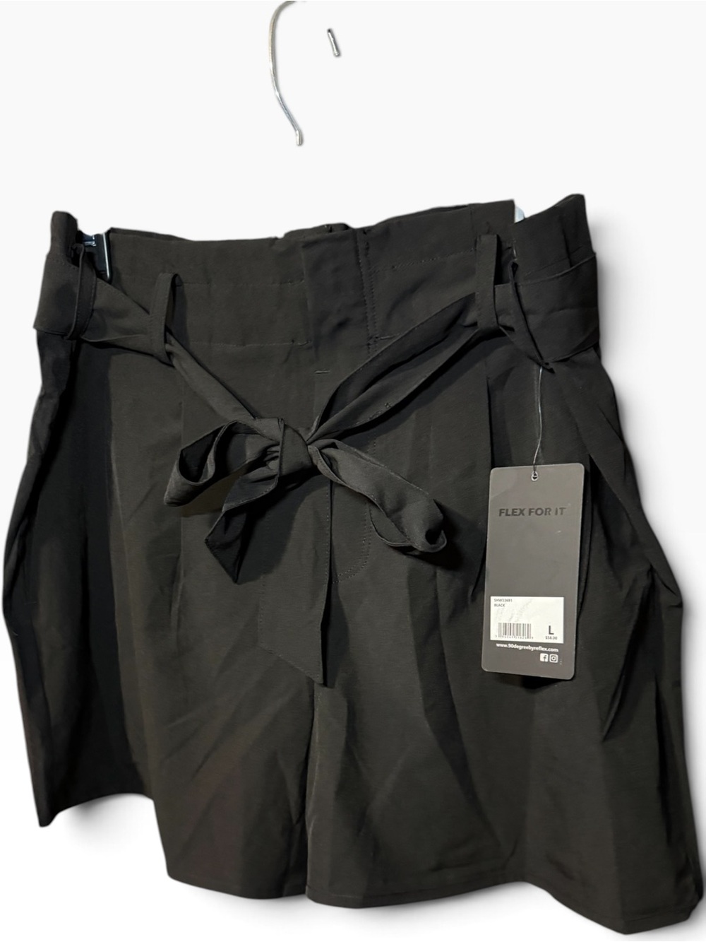 90 Degree by Reflex Pull On Paperbag Tie Waistband Shorts NWT Black Size L